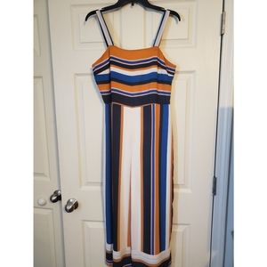 Shorter-length striped jumpsuit